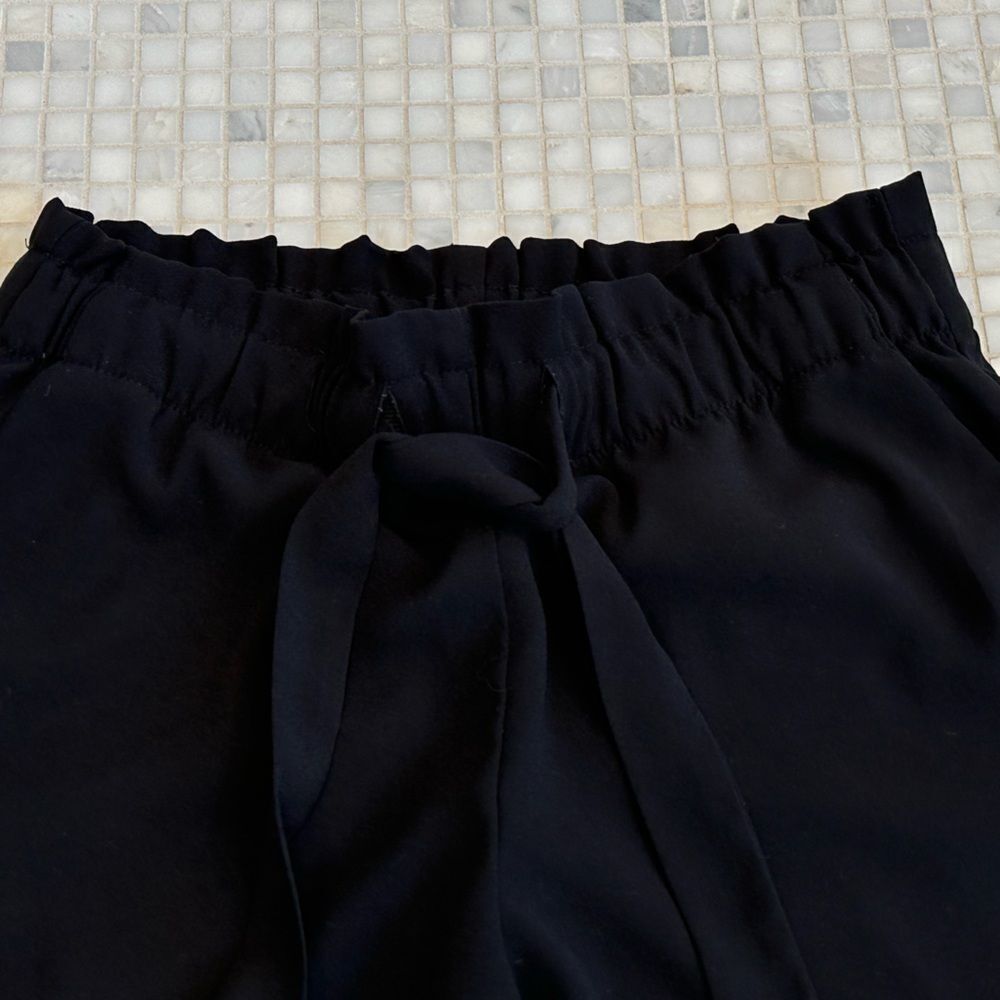 LOFT Relaxed Straight Leg Black Pants with Elastic Waist and Drawstring Waist - Picture 2 of 7